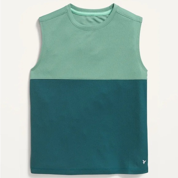 Old Navy Kid Boy Youth Color-Blocked Teal Active Go-Dry Cool Mesh Tank Top - Picture 4 of 4